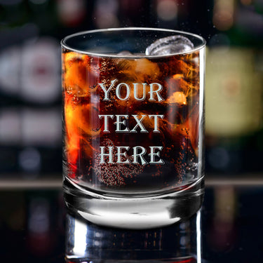 Personalized 12 oz Whiskey Glasses | Custom 3-line YOUR TEXT Design Etched Rocks Glass